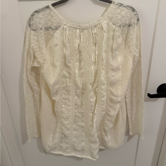 One September Anthropologie Cream Lace Boho Blouse XL Cottagecore Long Sleeve - Picture 3 of 3